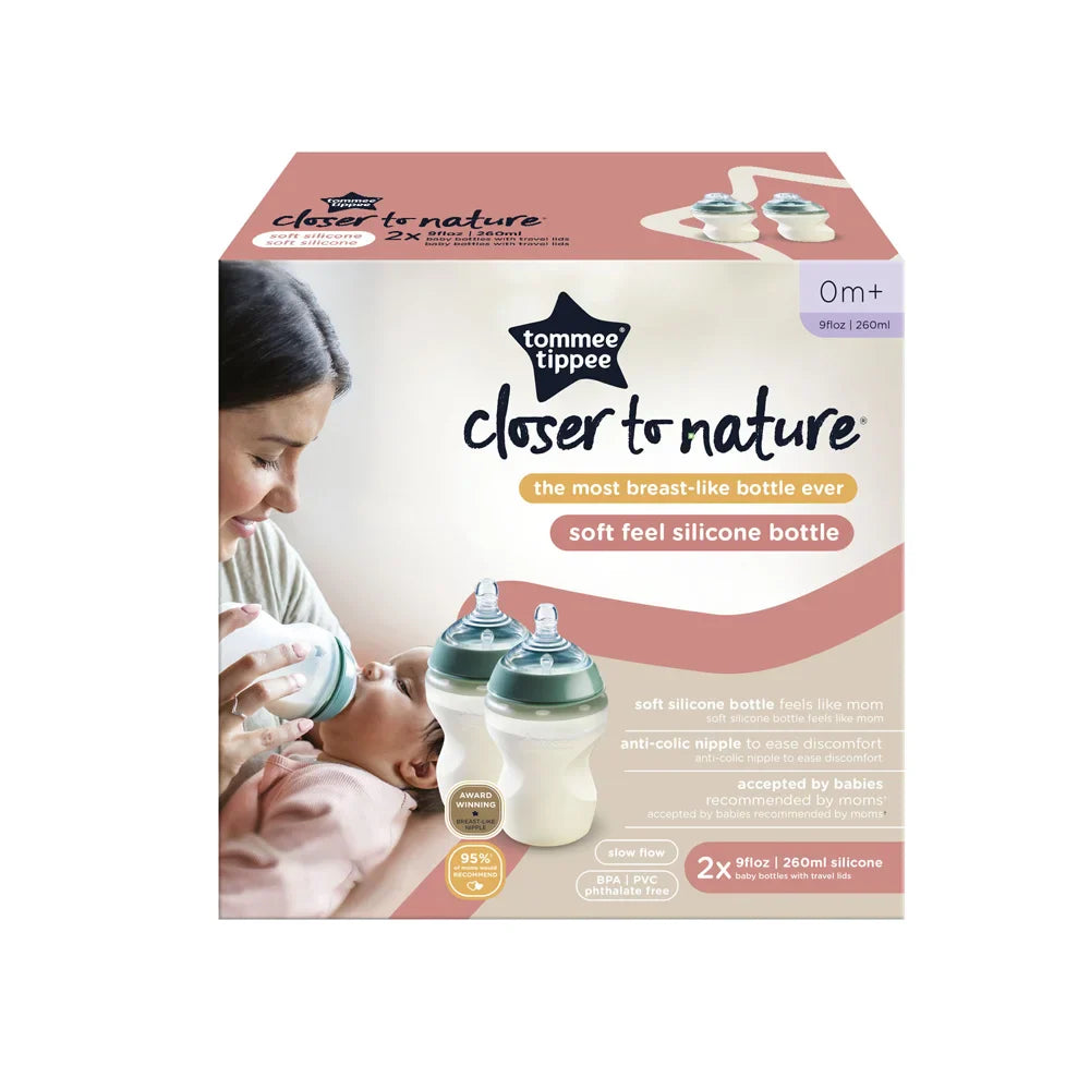 Tommee Tippee Silicone Baby Bottles - 260ml - 0+ Months - 2 Pack