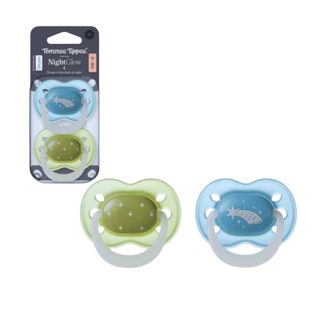 Tommee Tippee Night Time Soother 0-6m Pack of 2 Assorted