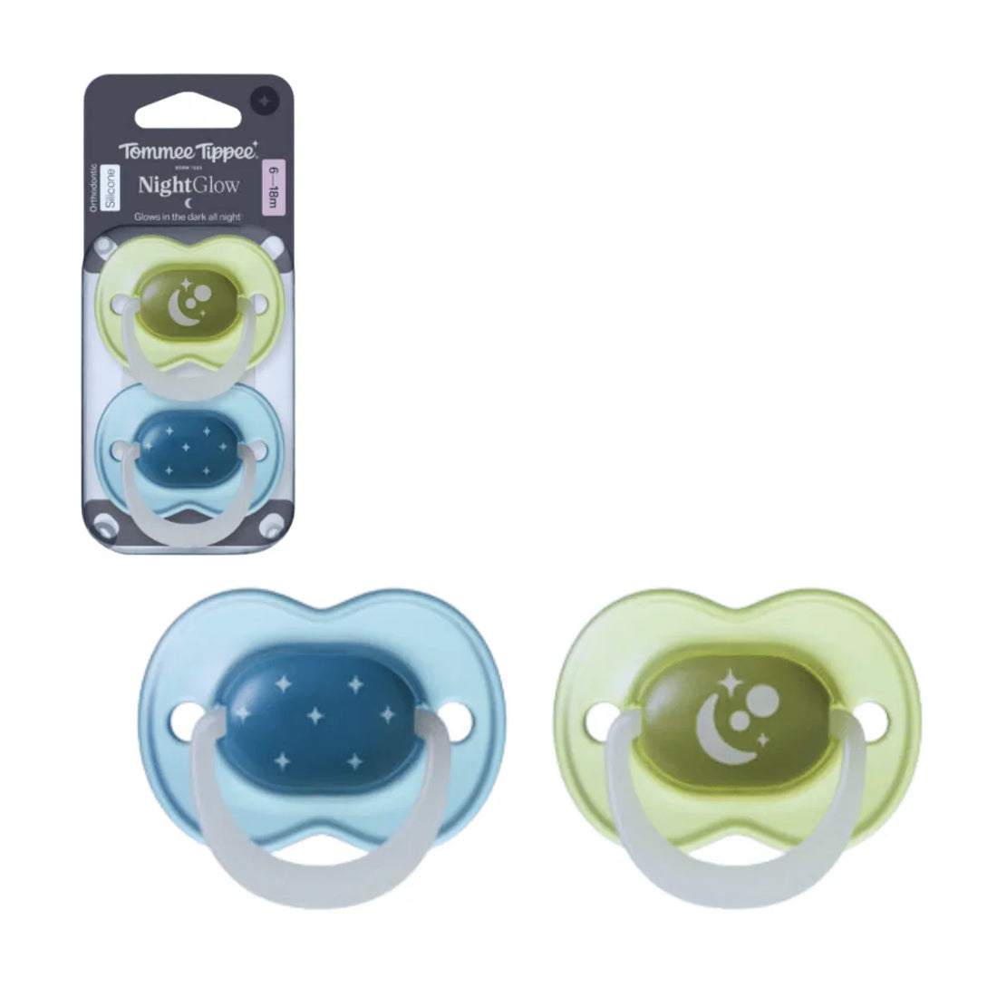 Tommee Tippee Night Glow Soother 0-6m Pack of 2 Assorted