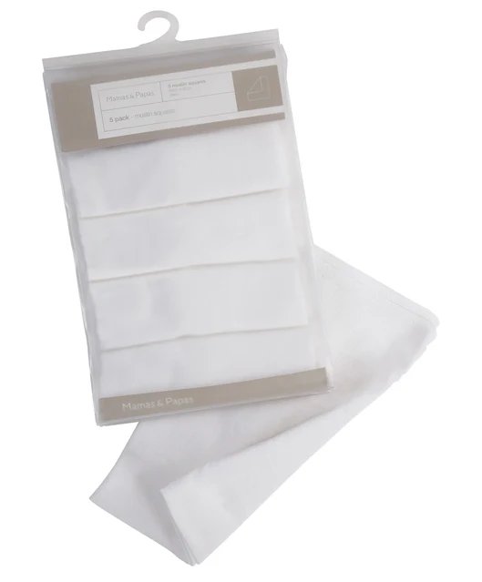 Mamas & Papas Muslin Squares Pack of 5 - White | Prenatal, Babies, Nusring, Cybex, Avent Muslin Squares