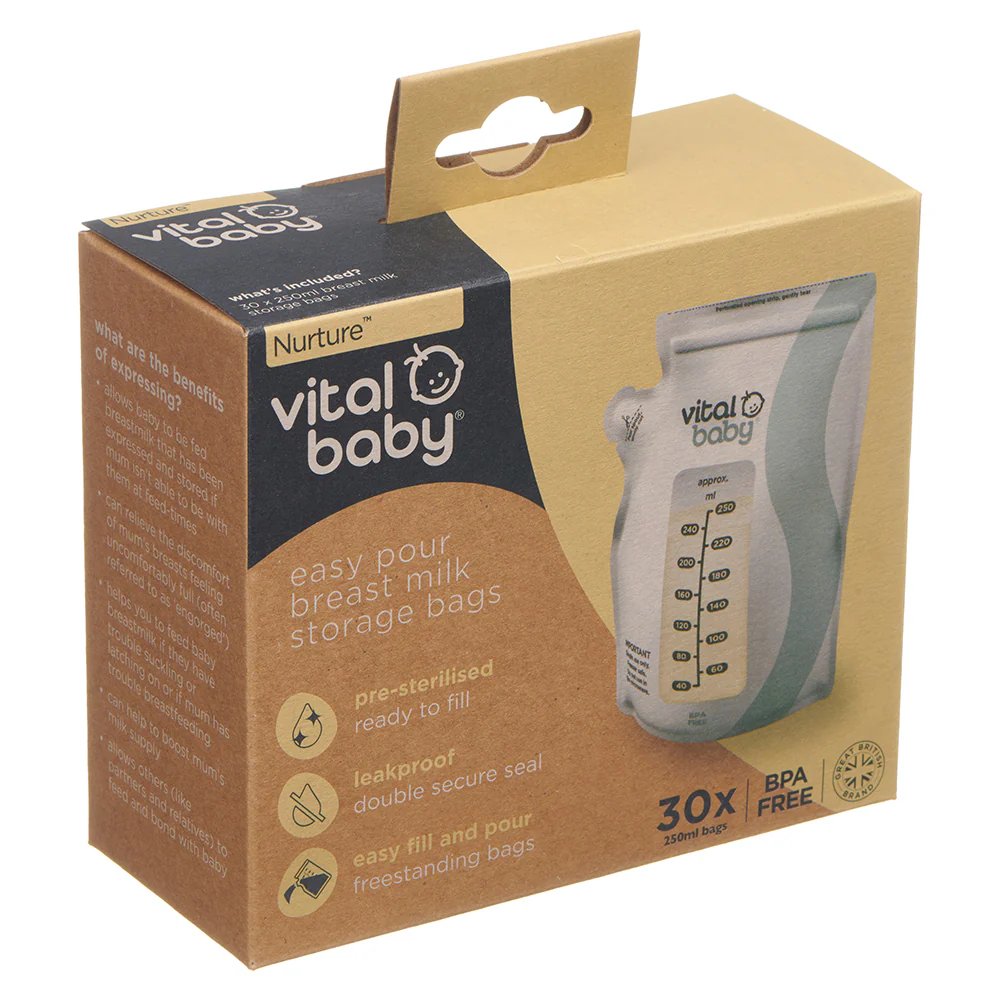 Vital Baby Nurture Easy Pour Breast Milk Storage Bags Pack of 30 | Prenatal, Babies, Nusring, Cybex, Avent Milk Storage Bag