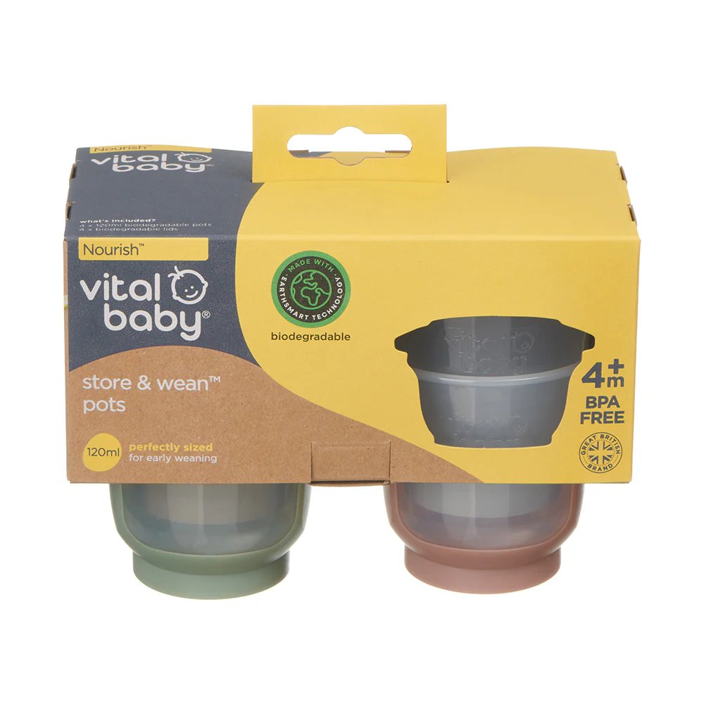 Vital Baby Nourish Store & Wean™ Pots 120ml Pack of 4 - Natural | Prenatal, Babies, Nusring, Cybex, Avent Food Pot