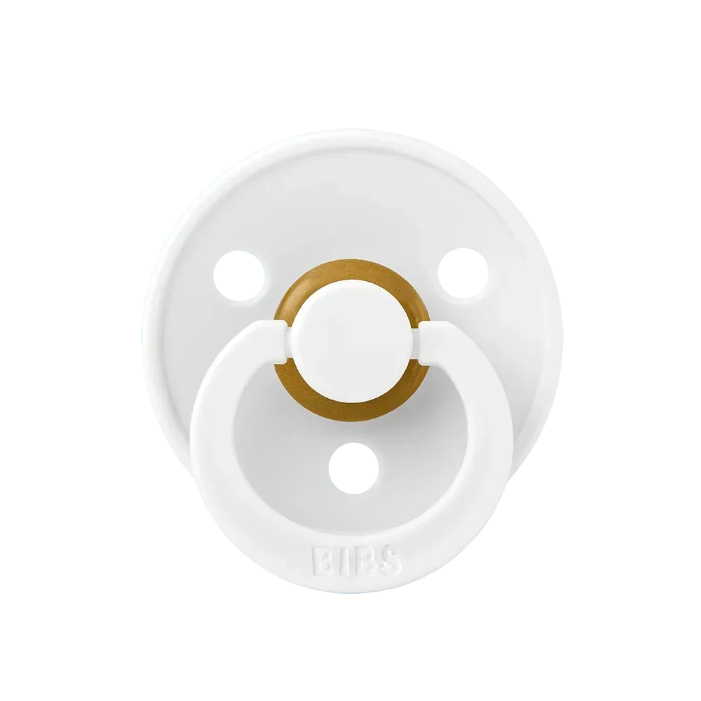 White latex baby pacifier with gold ring, size 1 (0-6 months), 2-pack