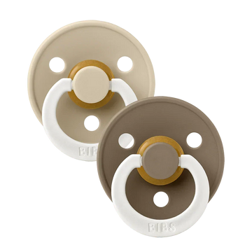 2-pack latex baby pacifiers with white shields, vanilla and dark oak nipple inserts