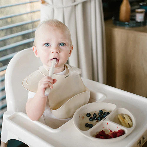Babyono Silicone Bib with Adjustable Lock – Beige