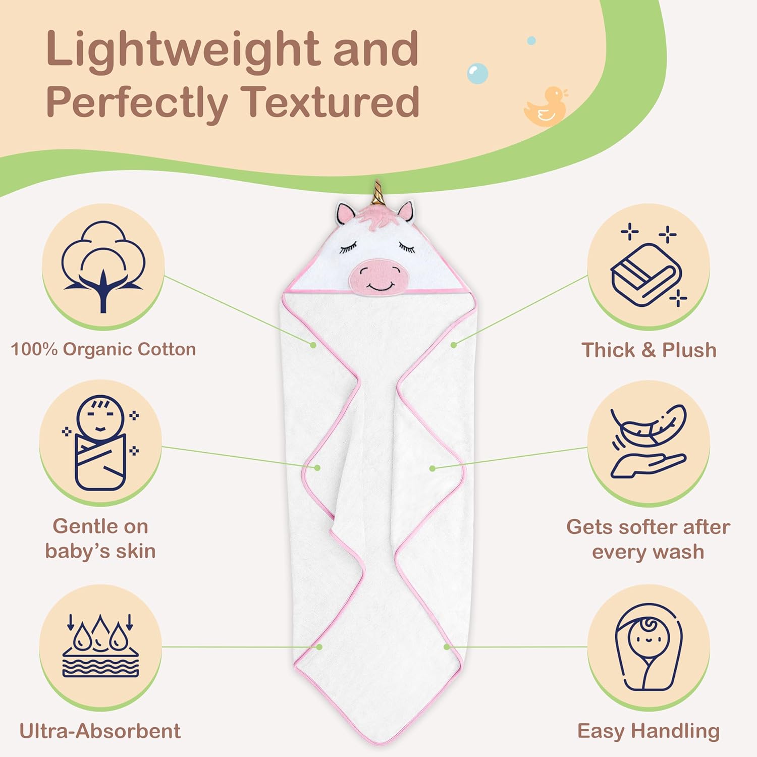 Mother's Choice Baby Hooded Towel - Large 84x84cm - 100% Cotton | Prenatal, Babies, Nusring, Cybex, Avent Baby Towel