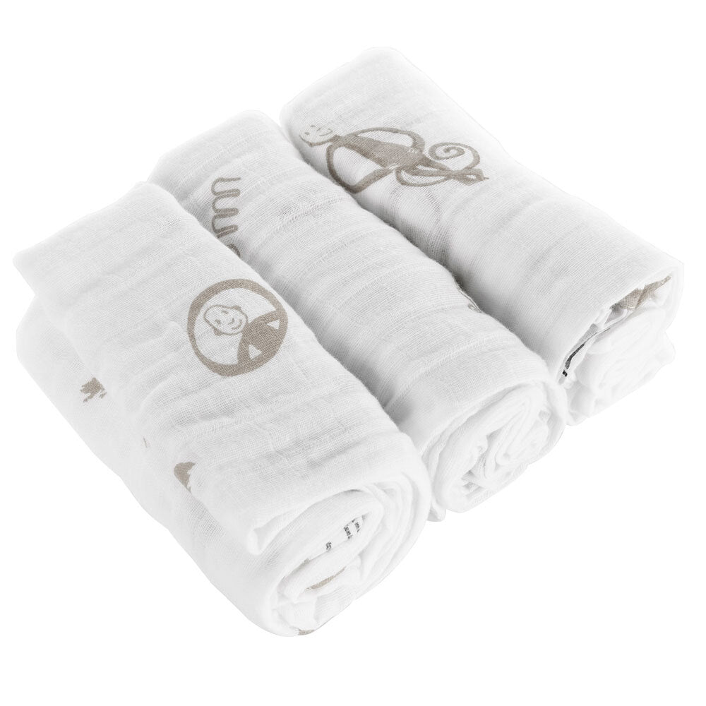 Matchstick Monkey Organic Cotton Muslin - Pack of 3 - 70x70cm | Prenatal, Babies, Nusring, Cybex, Avent Muslin Blanket