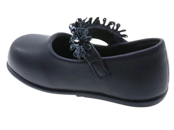 Beppi Black ballerinas in synthetic leather, with flowers on the Velcro ballerina , USA international shipping, lebanon, babies