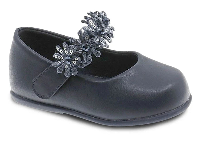 Beppi Black ballerinas in synthetic leather, with flowers on the Velcro ballerina , USA international shipping, lebanon, babies