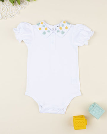 Prenatal White bodysuit for girls with embroidered collar