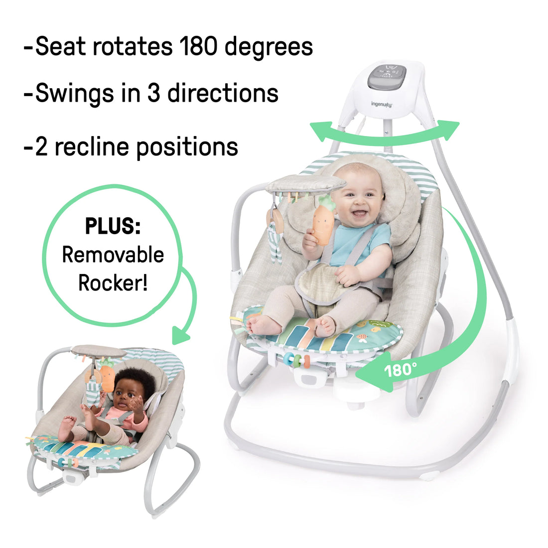 Ingenuity SimpleComfort Piano Playtime 4-in-1 Baby Swing & Rocker Swing