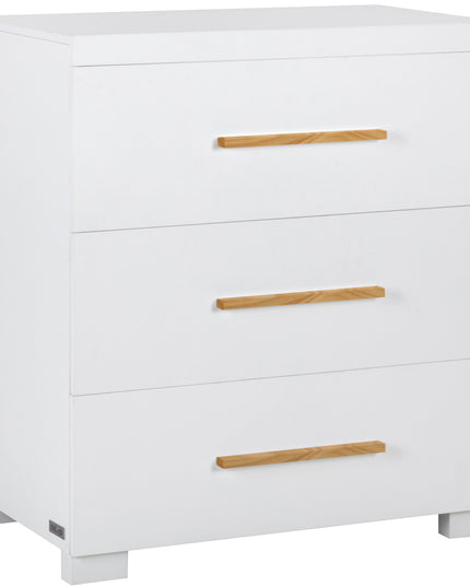 IKID Veneto Chest of Drawers in white finish with natural wood legs and three storage drawers
