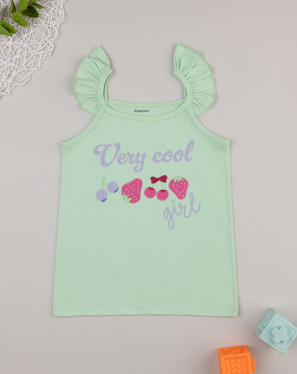 Prenatal Green summer tank top for girls with frill T-shirt