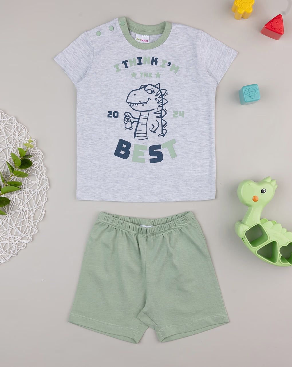 Prenatal Baby's grey/green dino pajamas Outfit Set