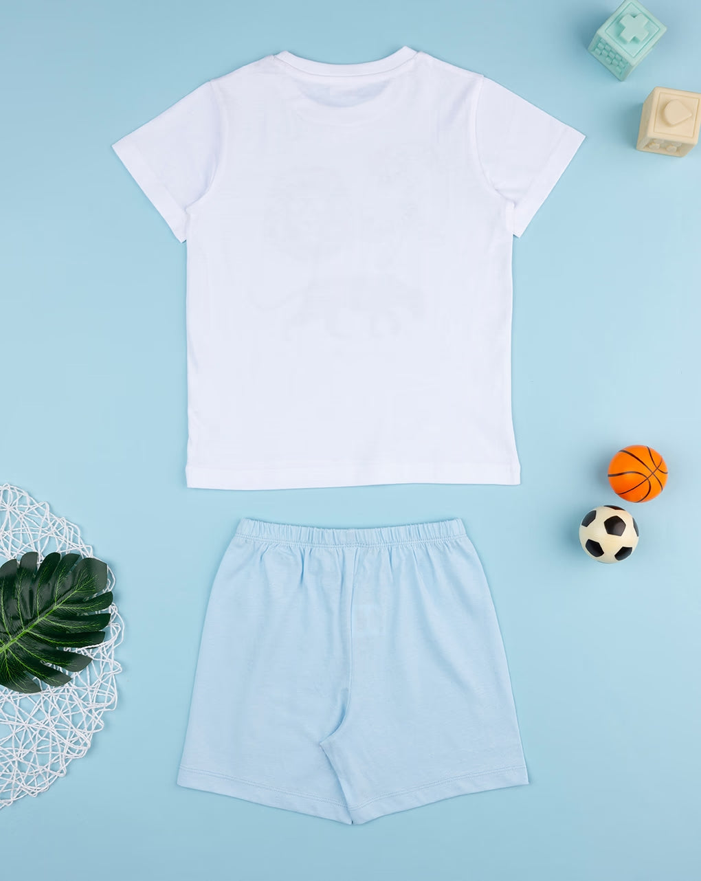 Prenatal White/blue jungle baby short pajamas Outfit Set