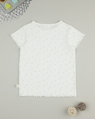 Cream T-shirt for girls with allover flowers