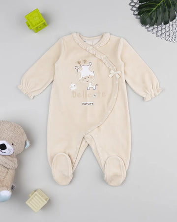 Prenatal Beige chenille giraffe baby onesie Overall