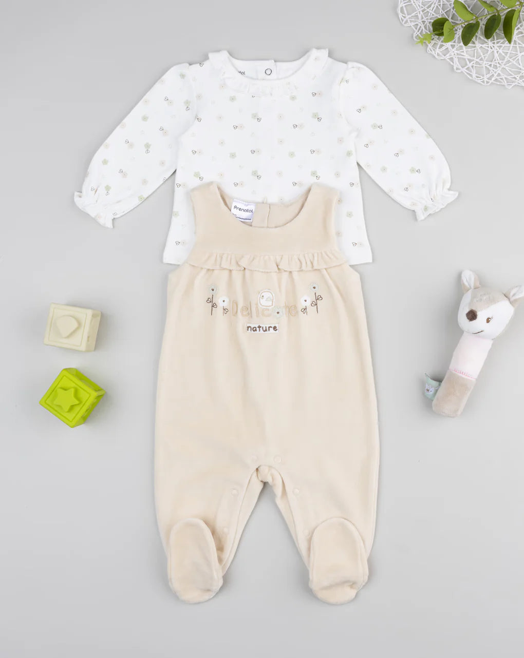 Prenatal Baby girl's beige overalls set Overall