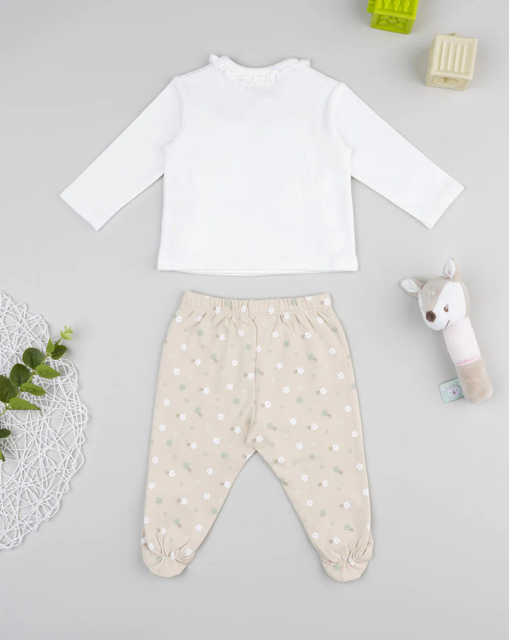 Prenatal Baby girl's beige t-shirt and nature leggings set Outdoor Set