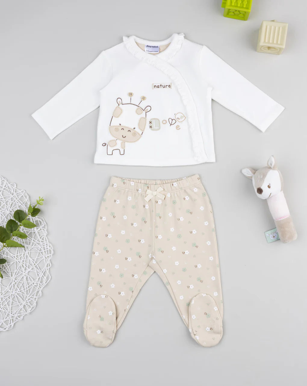 Prenatal Baby girl's beige t-shirt and nature leggings set Outdoor Set