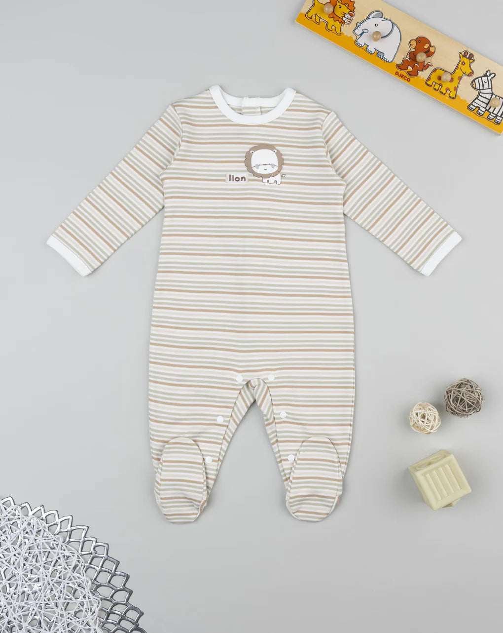 Prenatal Striped "lion" baby onesie Overall