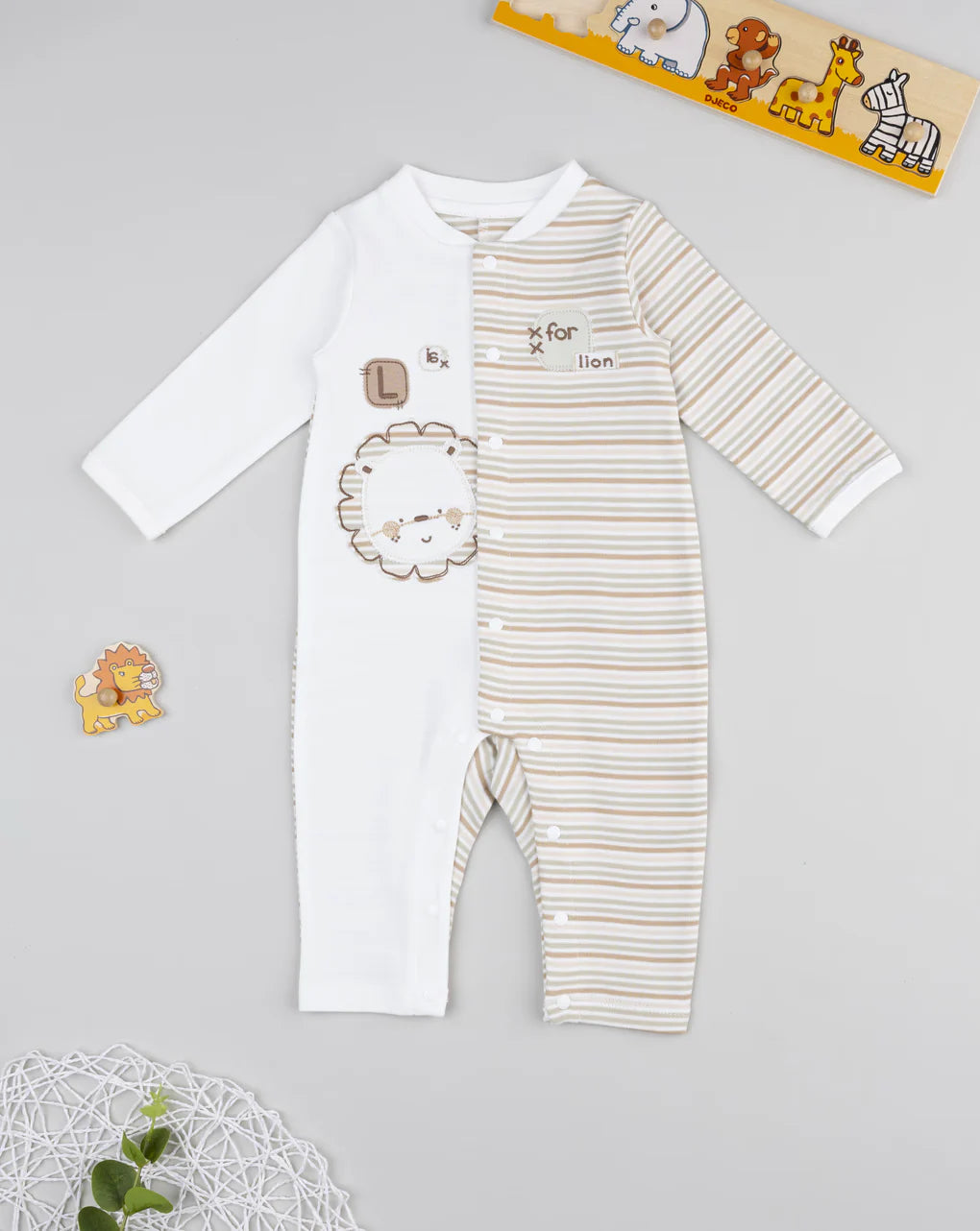 Prenatal Two-tone striped/lion baby romper Overall