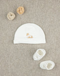 Prenatal Baby girl's hat and slippers pack with embroidery Accessory
