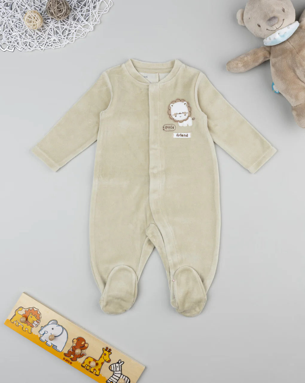 Prenatal Beige "lion" baby chenille onesie Overall