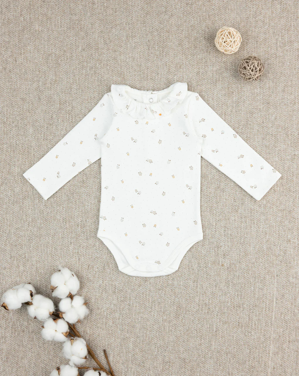 Prenatal White baby bodysuit with shawl collar Bodysuit