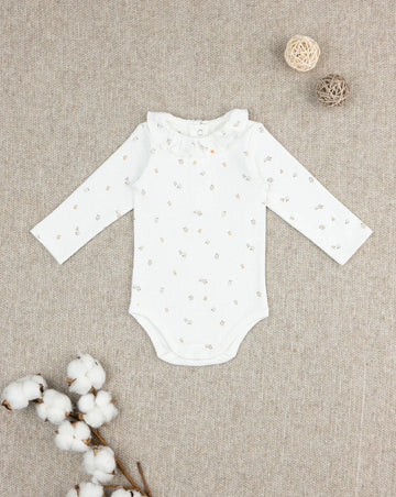 Prenatal White baby bodysuit with shawl collar Bodysuit