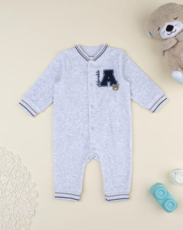 Prenatal Gray chenille baby romper with patch Bodysuit