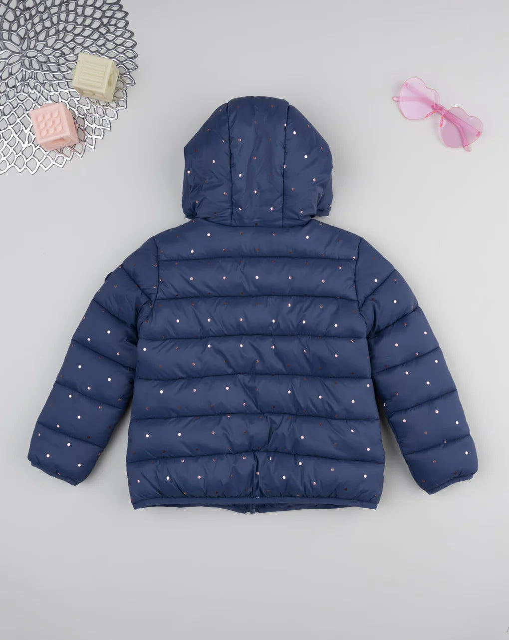 Prenatal Girls' blue jacket with allover hearts Hooded Jacket