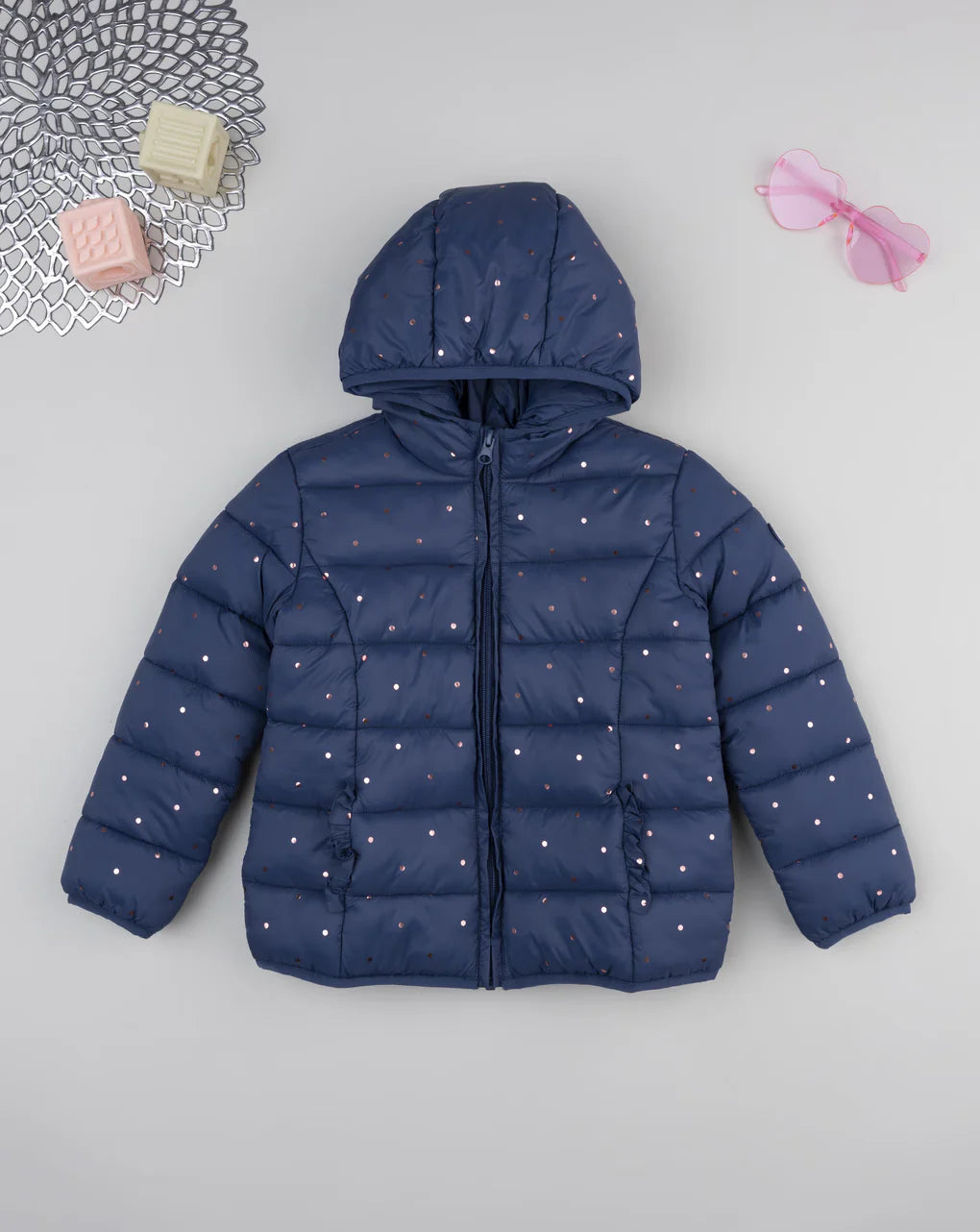 Prenatal Girls' blue jacket with allover hearts Hooded Jacket