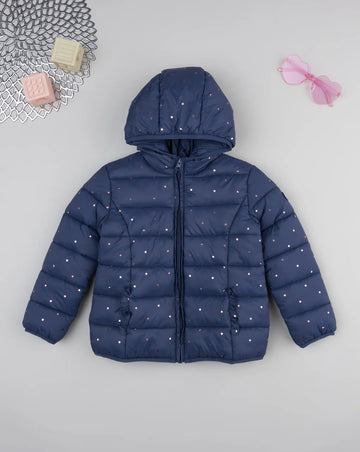 Prenatal Girls' blue jacket with allover hearts Hooded Jacket