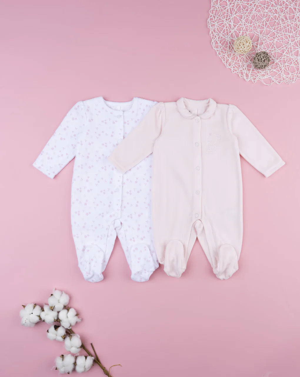 Prenatal Pack of 2 pink/white chenille baby onesies Overall