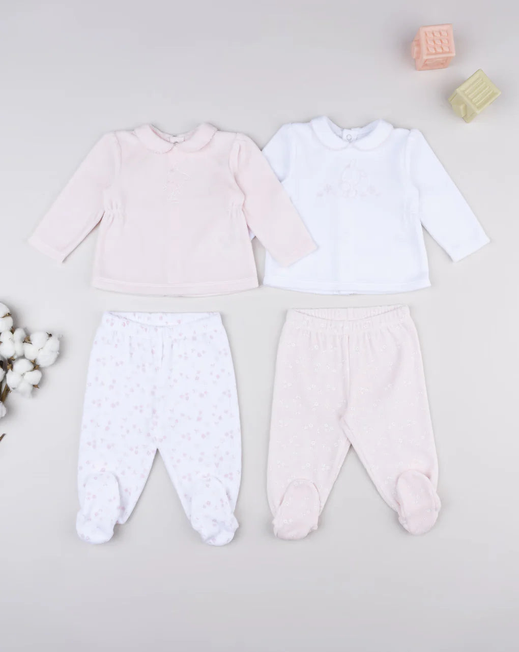 Prenatal Pack of 2 girls' outfits with white and pink flowers Outdoor Set