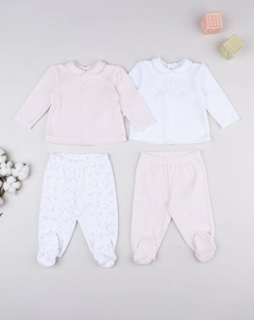 Prenatal Pack of 2 girls' outfits with white and pink flowers Outdoor Set
