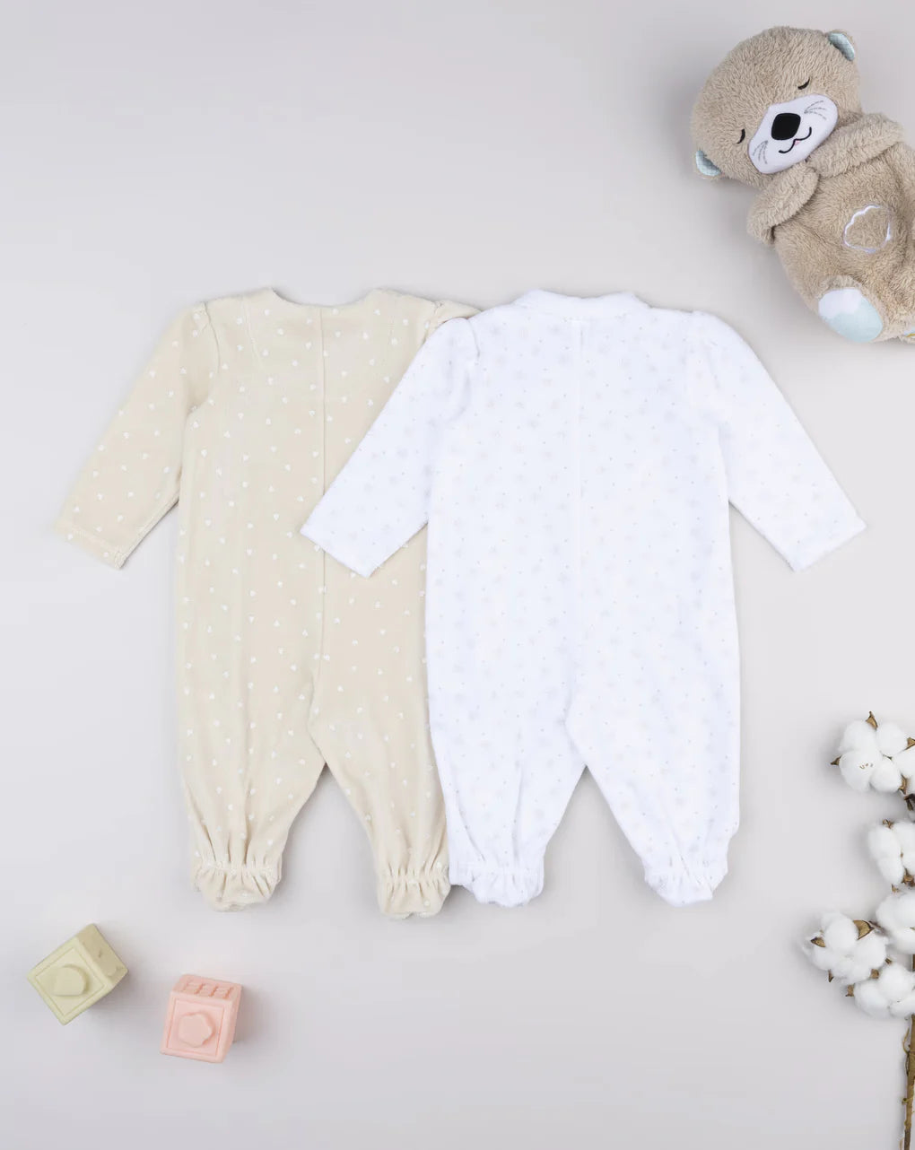 Prenatal Pack of 2 white/beige baby girl rompers Overall
