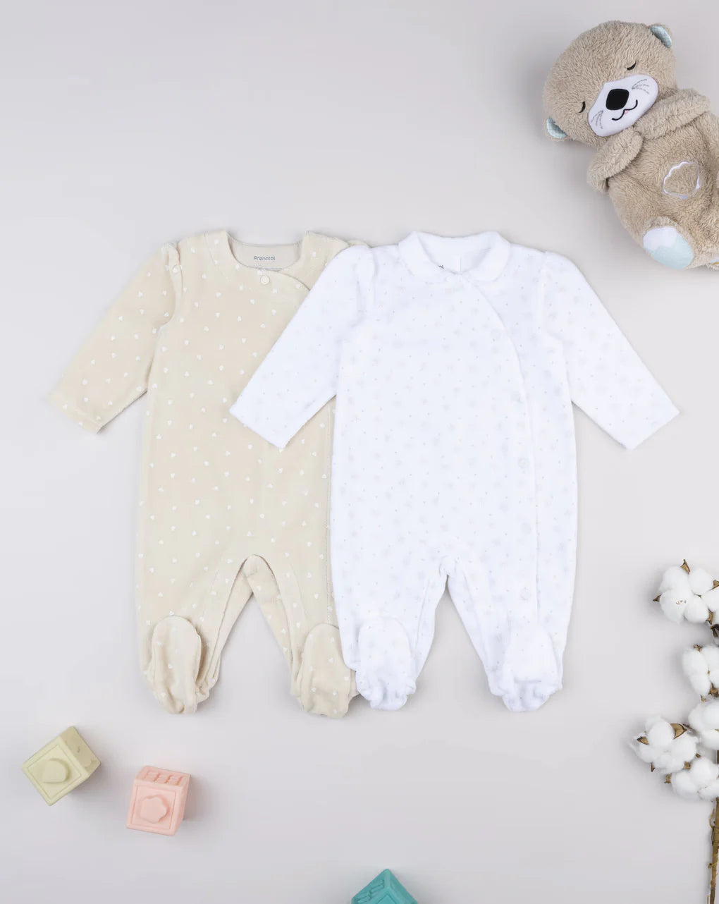 Prenatal Pack of 2 white/beige baby girl rompers Overall