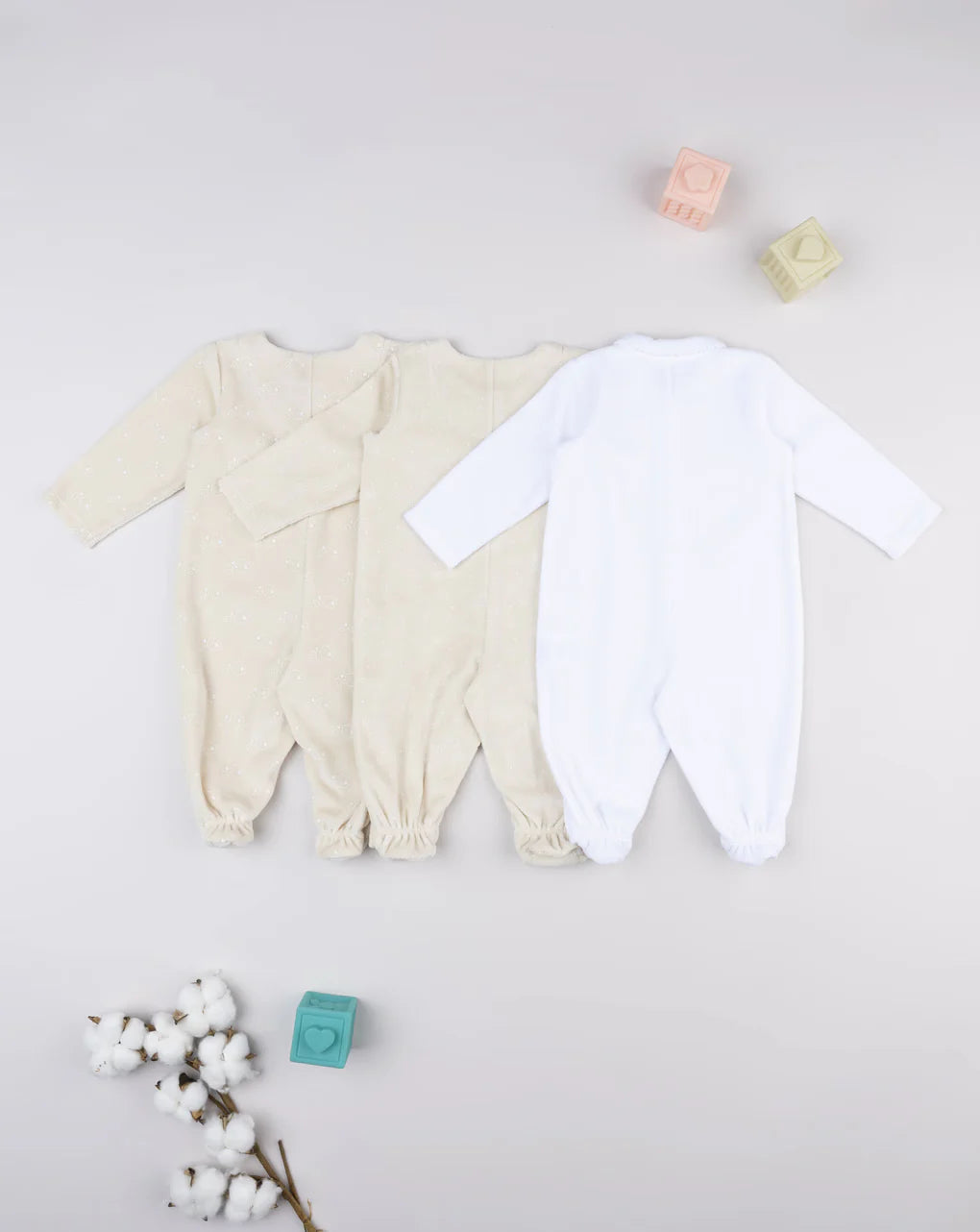 Prenatal Pack of 3 long-sleeved baby rompers in white/beige Overall