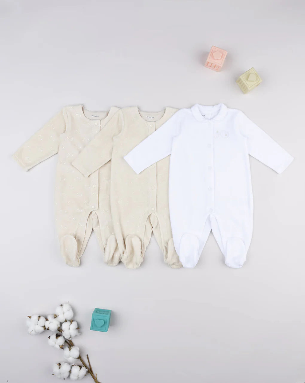 Prenatal Pack of 3 long-sleeved baby rompers in white/beige Overall