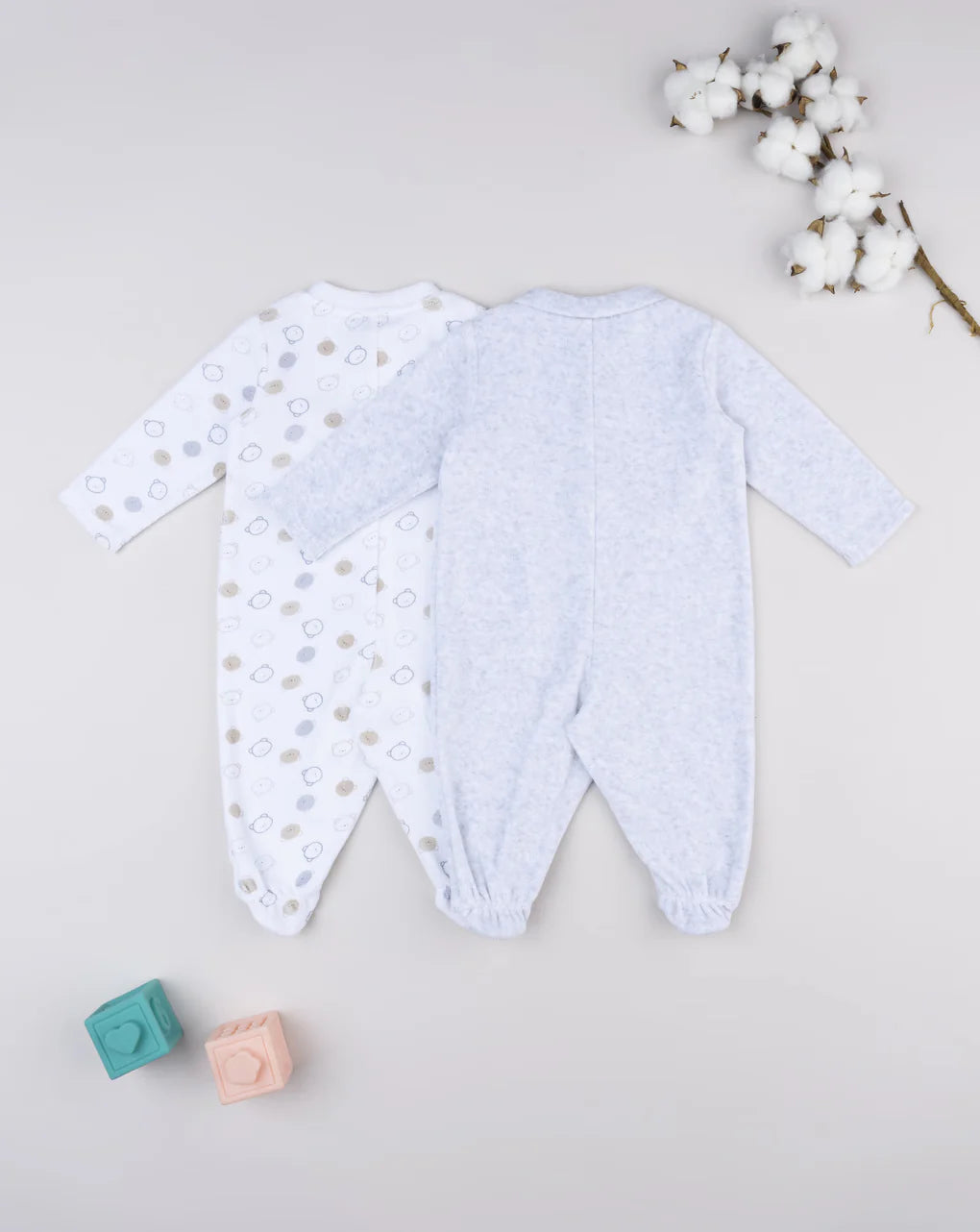 Prenatal Pack of 2 white/grey baby onesies with teddy bears Overall