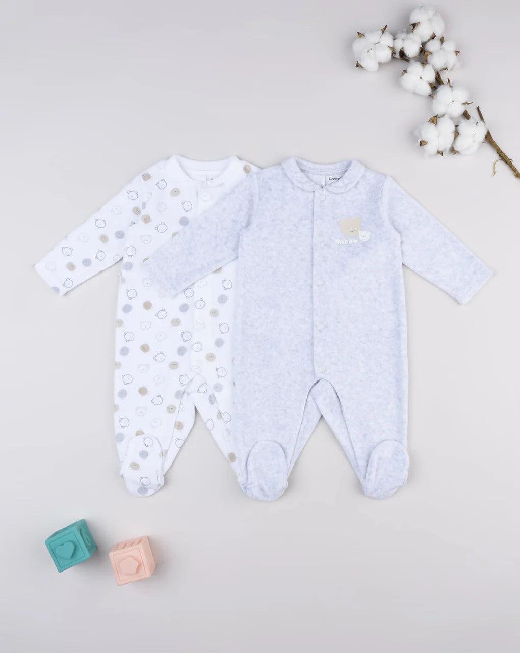 Prenatal Pack of 2 white/grey baby onesies with teddy bears Overall