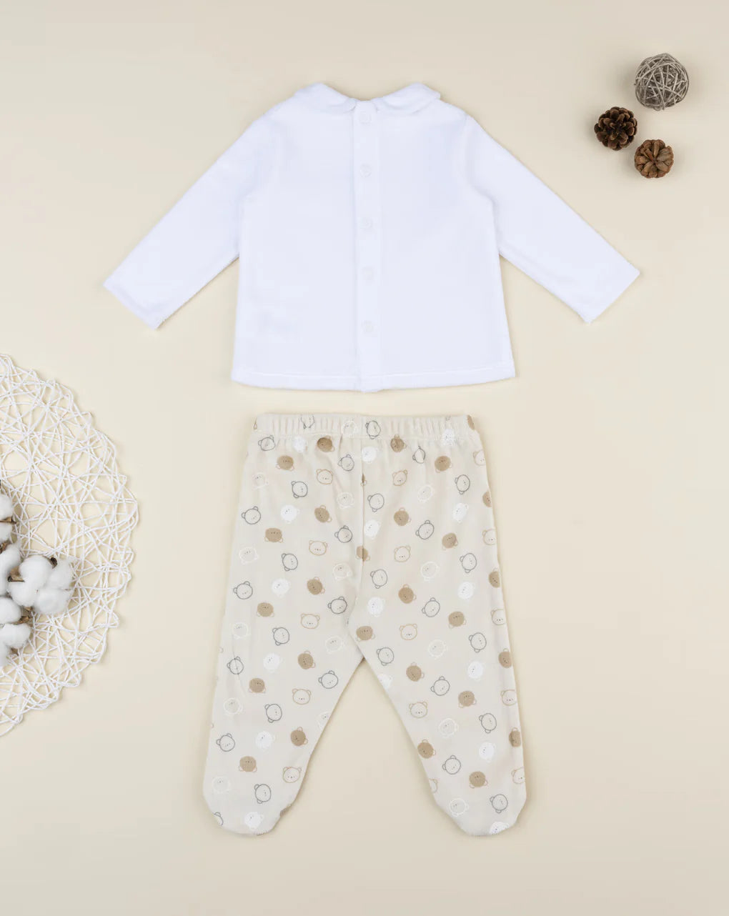 Prenatal Two-piece set for boys, white/beige, with teddy bears Outdoor Set