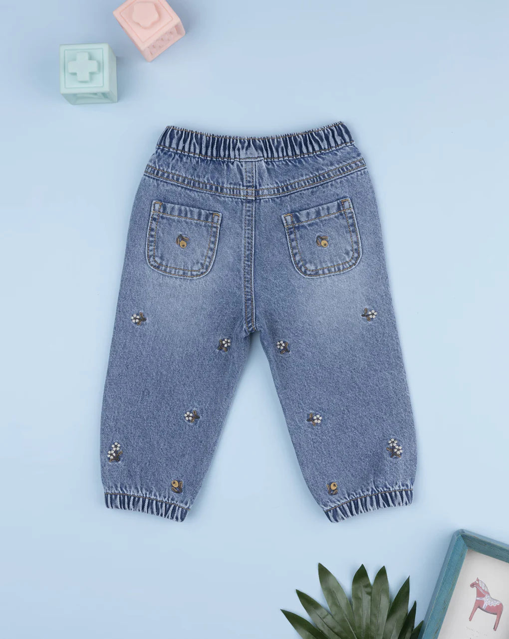 Prenatal Girls' denim trousers with flowers Pant