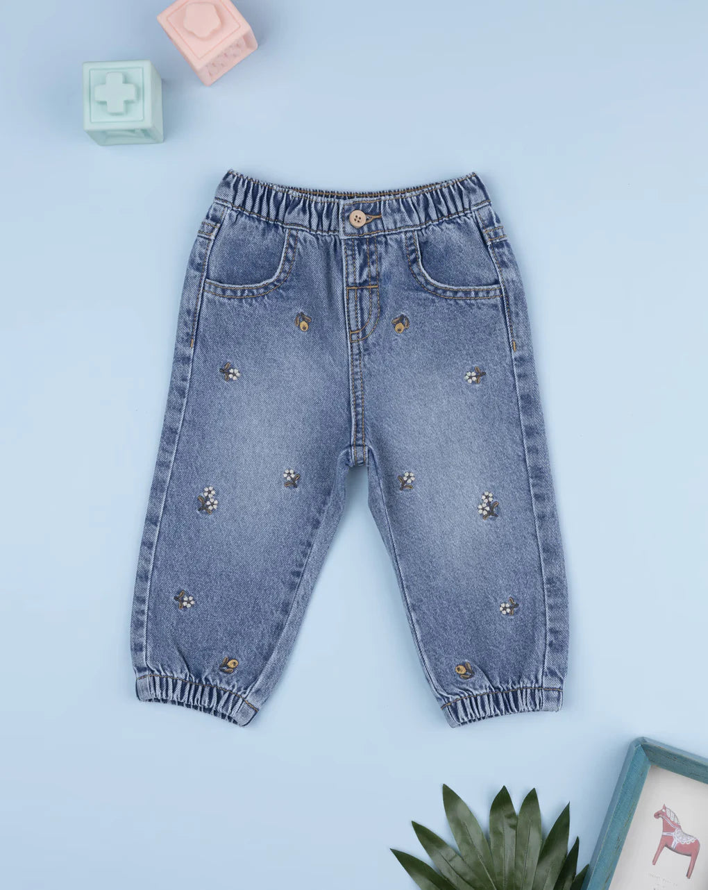 Prenatal Girls' denim trousers with flowers Pant