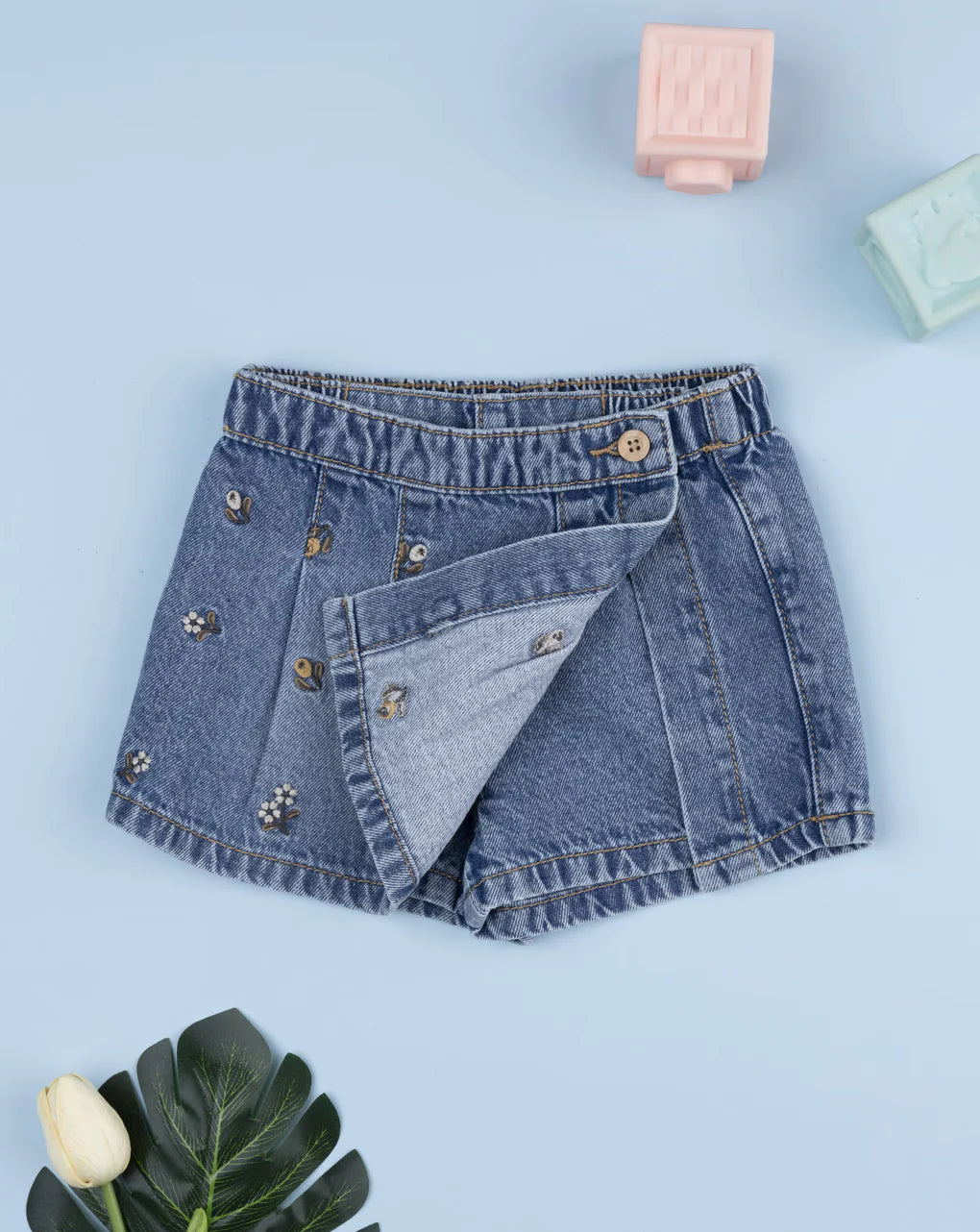 Prenatal Girl's denim culottes with flowers Short