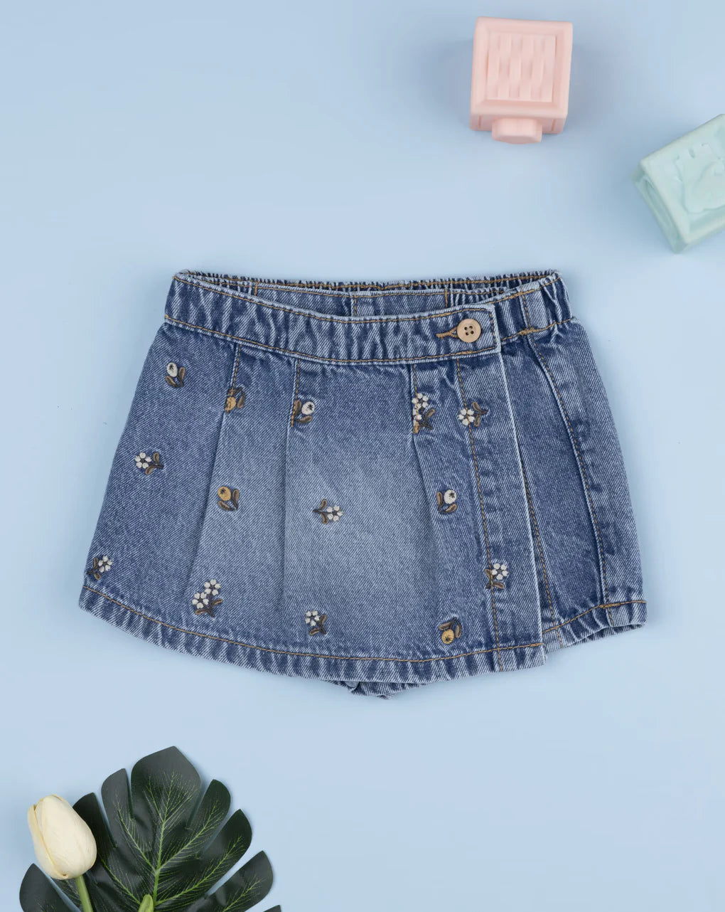 Prenatal Girl's denim culottes with flowers Short