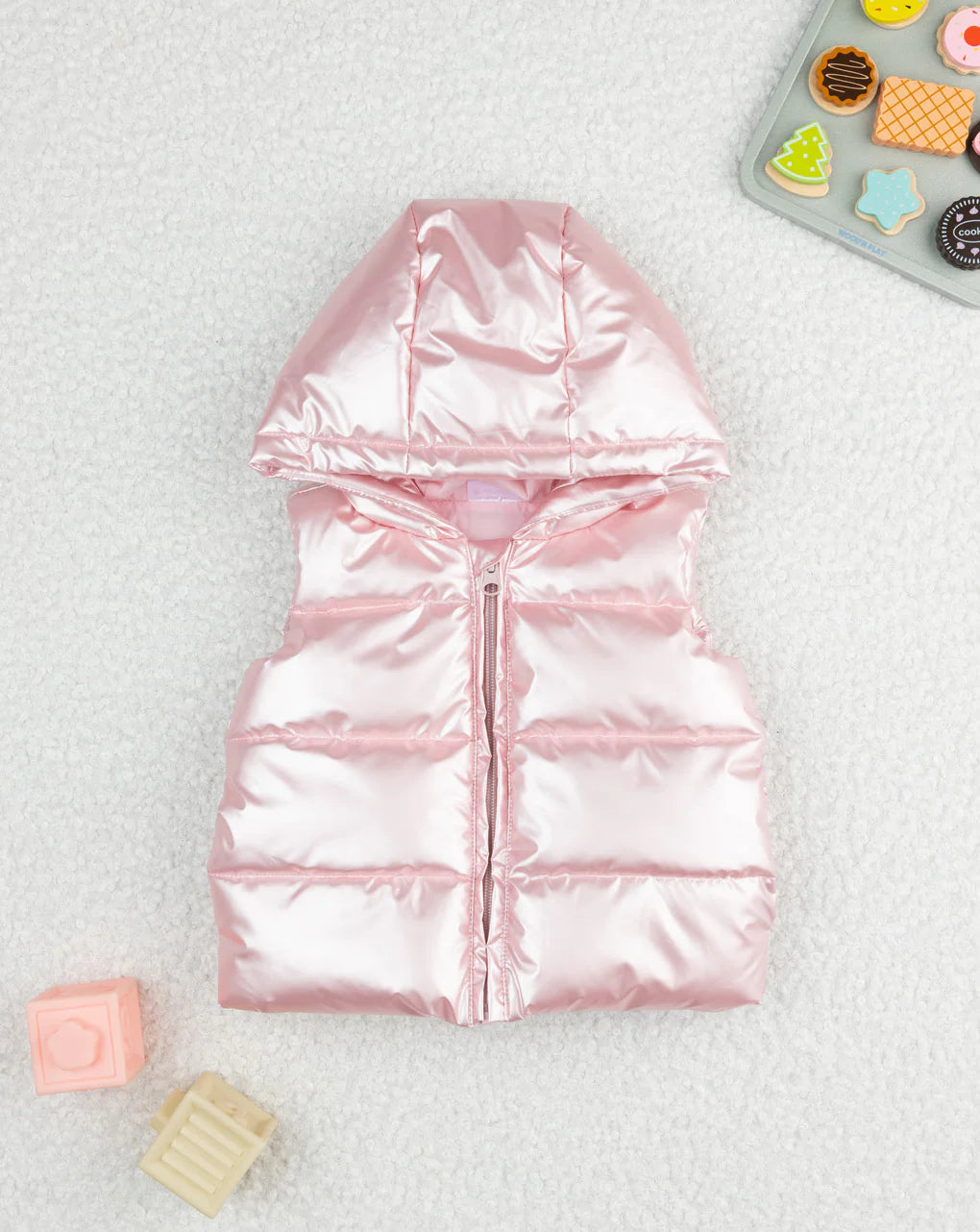 Prenatal Pink padded vest for girls with hood Hooded Jacket