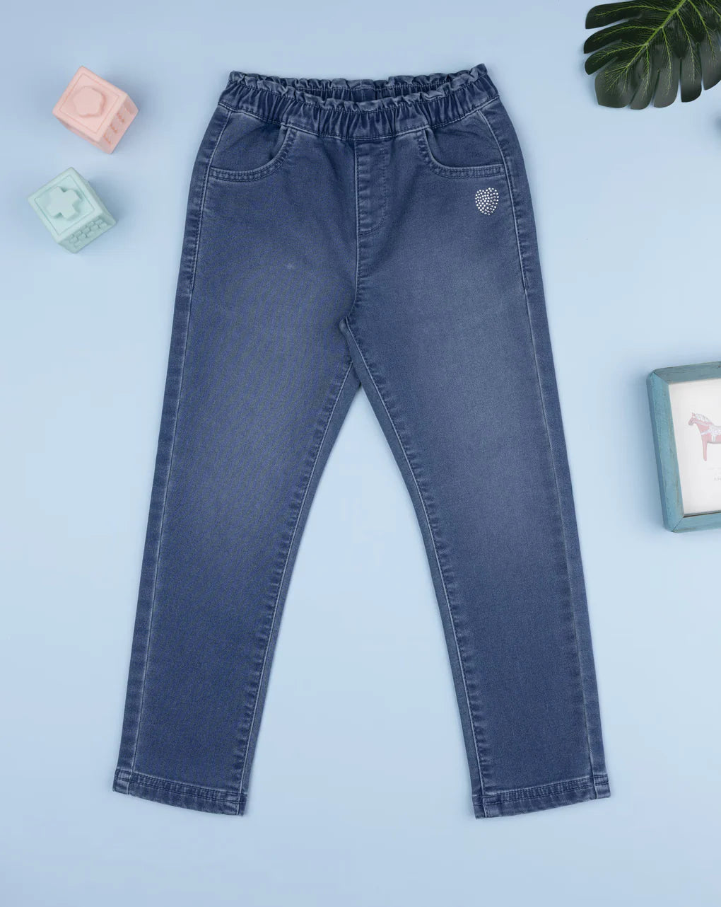 Prenatal Girls' denim trousers with rhinestone heart Pant